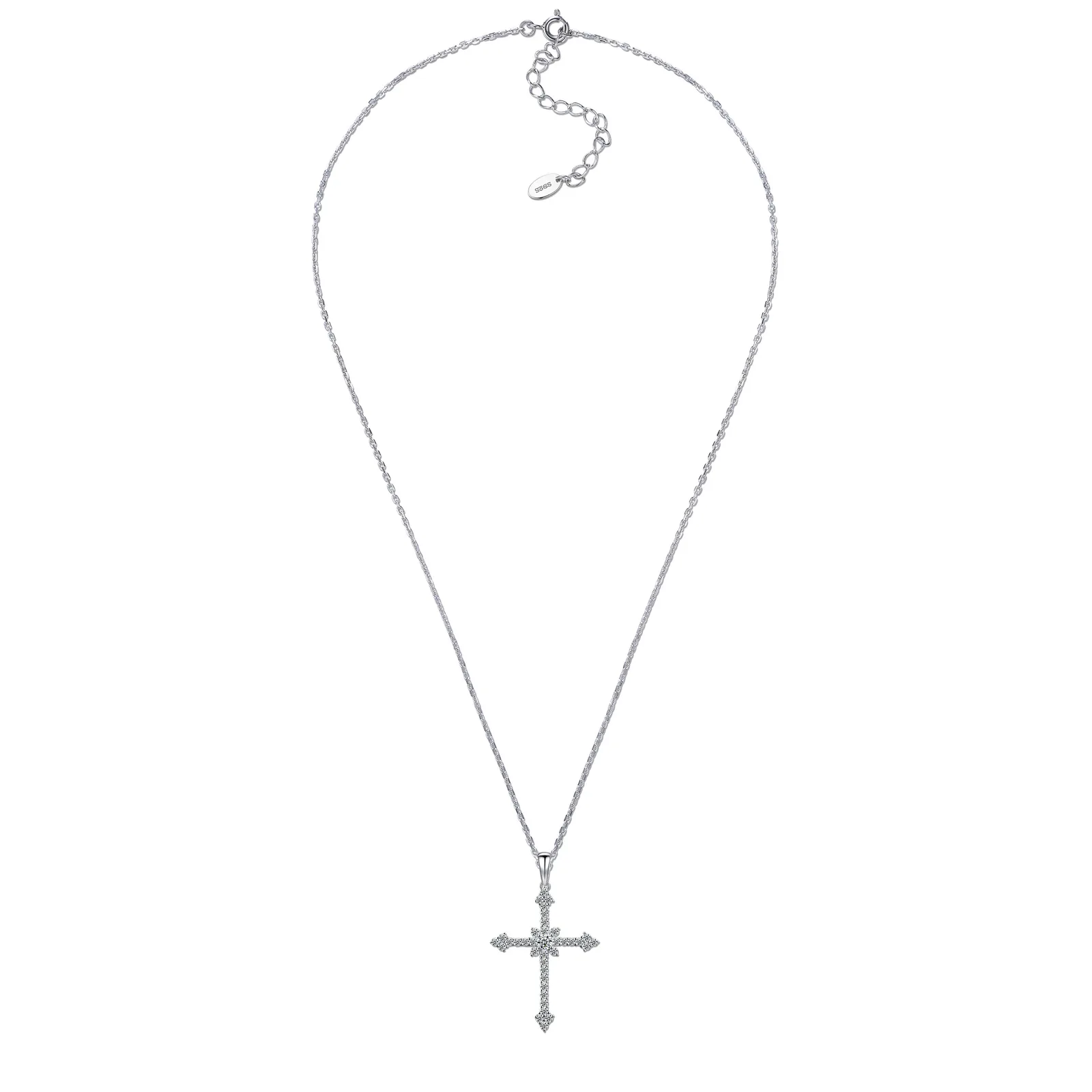 SP0523102 S925 Silver 18K Gold Moissanite Cross Necklace 0.6ct