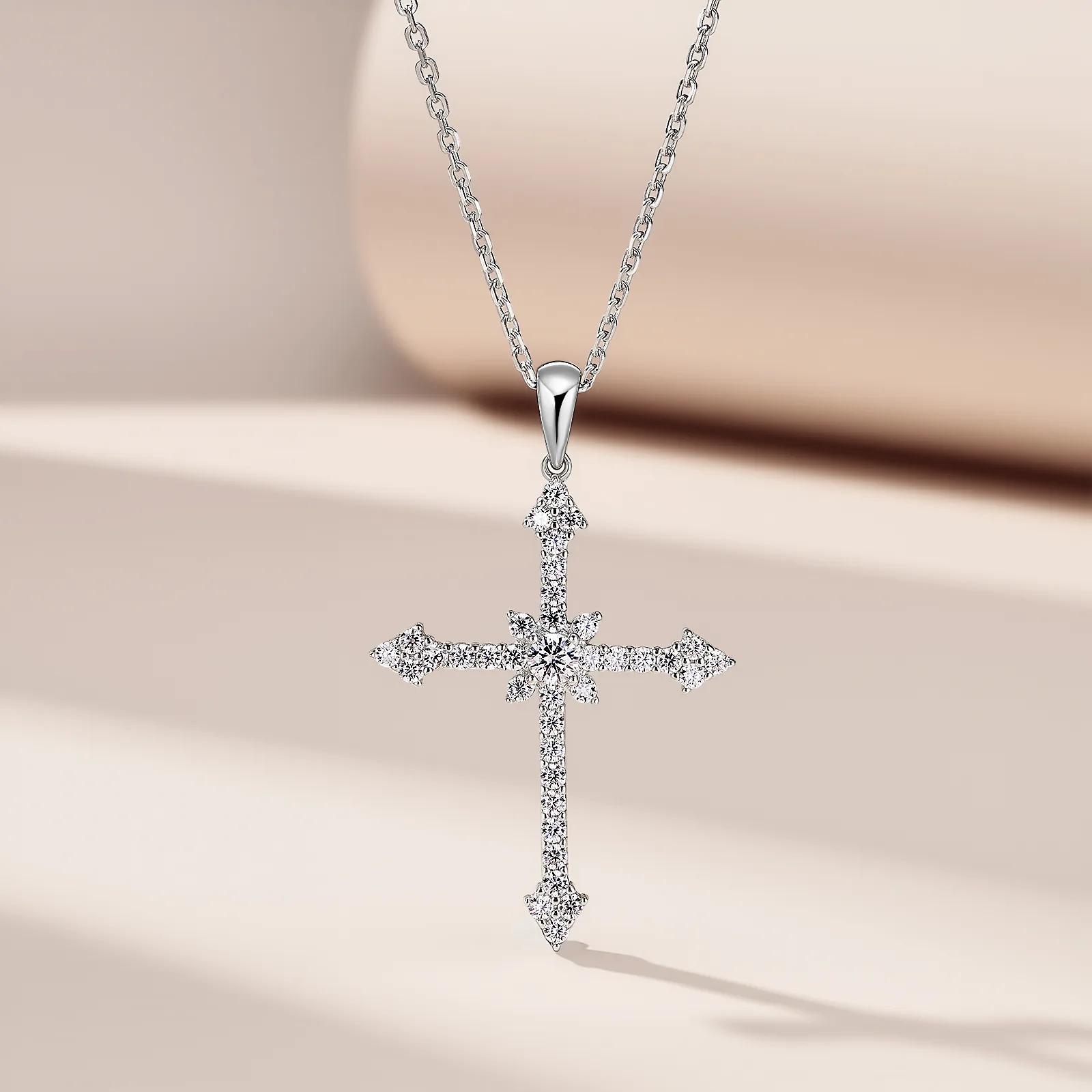 SP0523102 S925 Silver 18K Gold Moissanite Cross Necklace 0.6ct