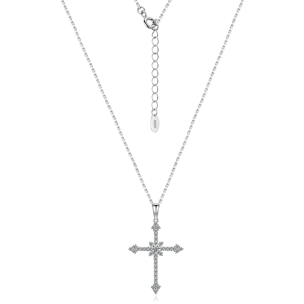 SP0523102 S925 Silver 18K Gold Moissanite Cross Necklace 0.6ct