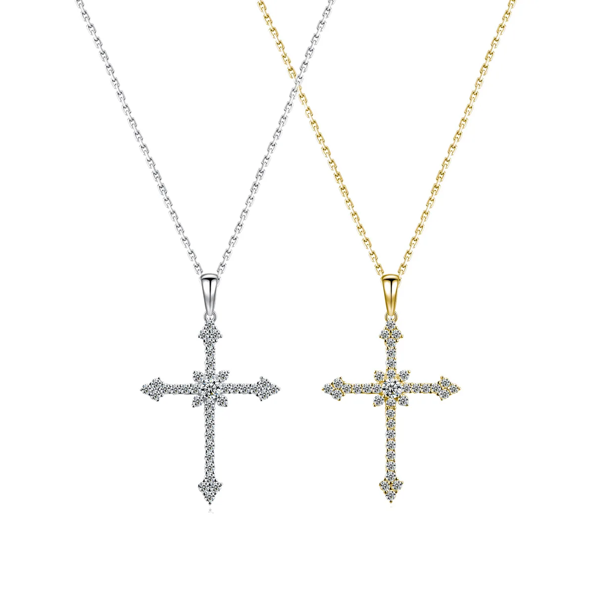 SP0523102 S925 Silver 18K Gold Moissanite Cross Necklace 0.6ct