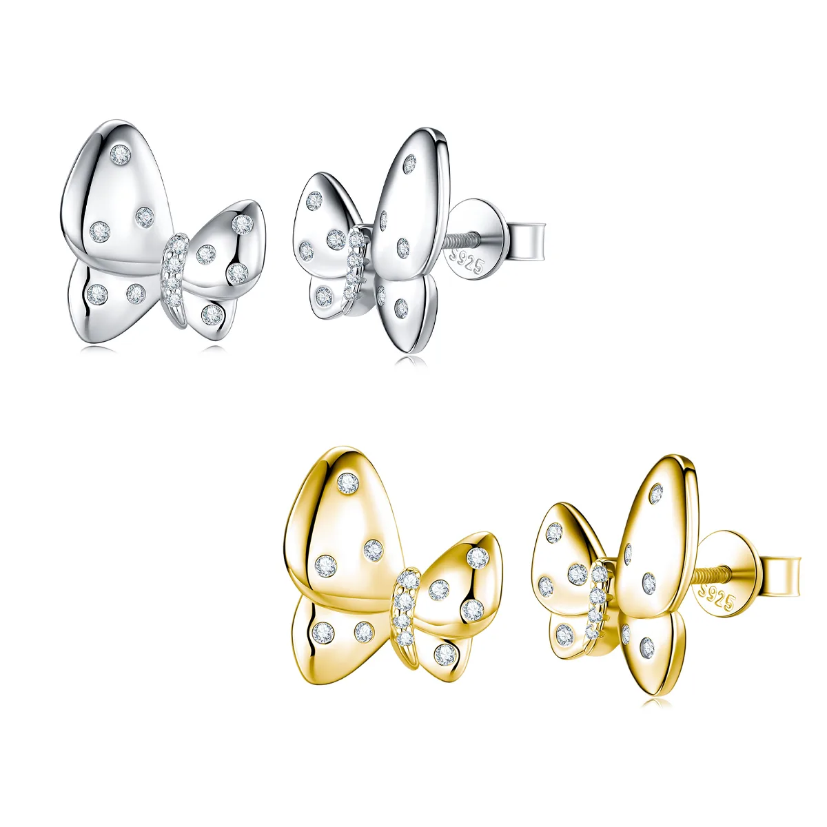 SE0602705 S925 Silver 18K Gold Moissanite Butterfly Stud Earrings 0.2ct