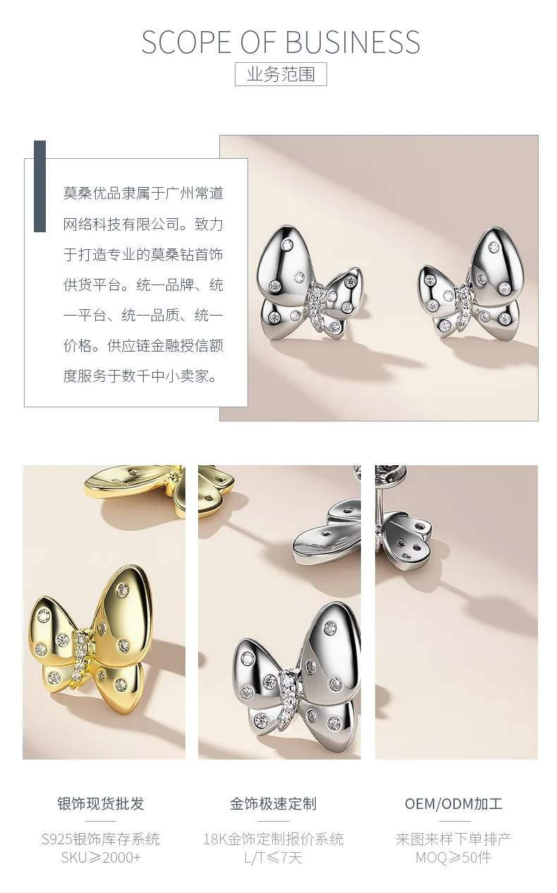SE0602705 S925 Silver 18K Gold Moissanite Butterfly Stud Earrings 0.2ct detail 3
