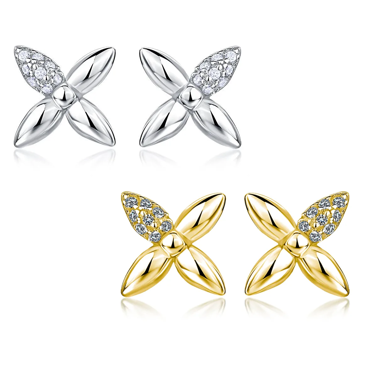 SE0752604 S925 Silver 18K Gold Moissanite Small Flower Stud Earrings 0.1ct