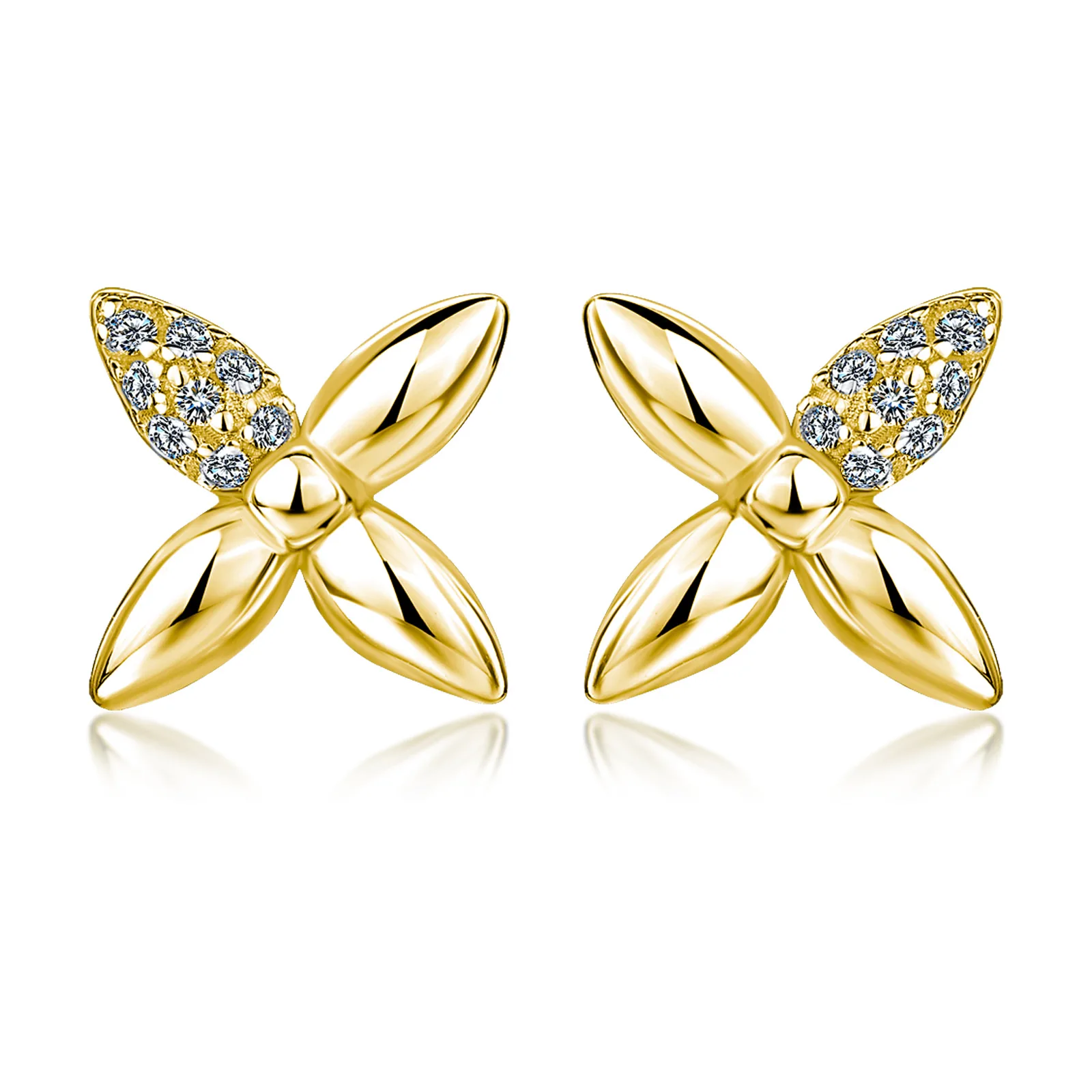 SE0752604 S925 Silver 18K Gold Moissanite Small Flower Stud Earrings 0.1ct
