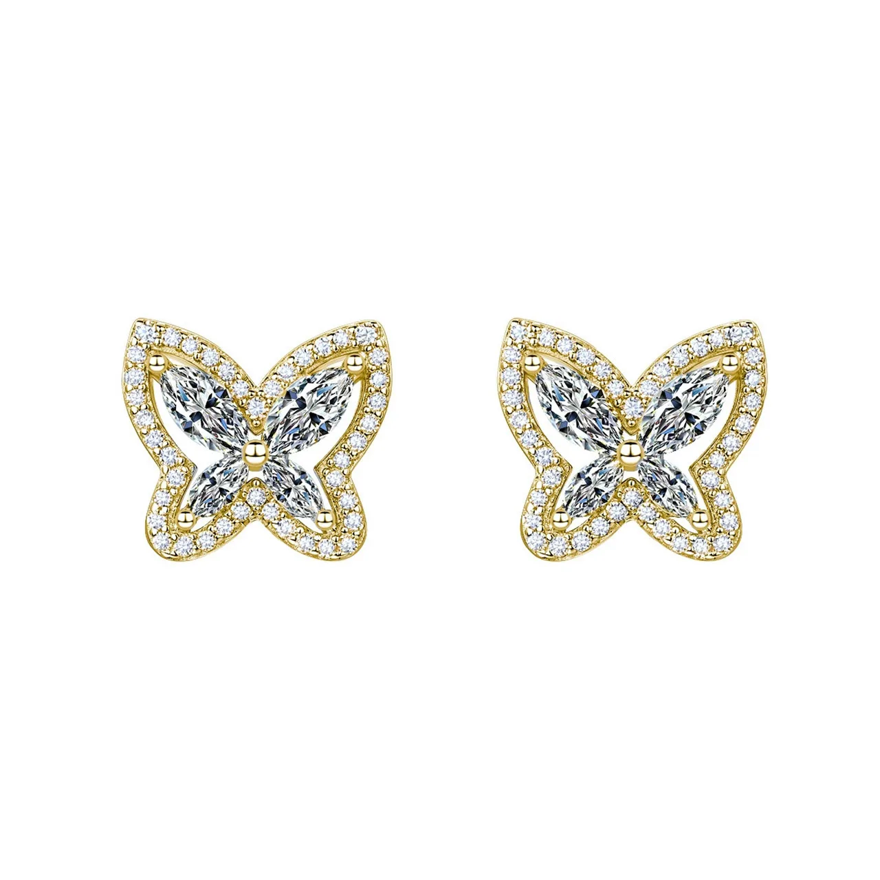 SE0761103 S925 Silver 18K Gold Moissanite Butterfly Stud Earrings 2.0ct
