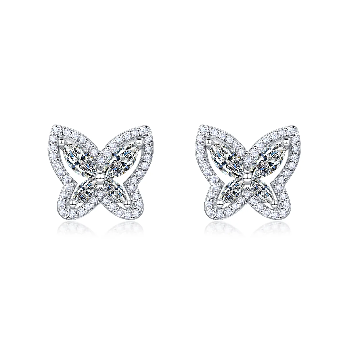 SE0761103 S925 Silver 18K Gold Moissanite Butterfly Stud Earrings 2.0ct