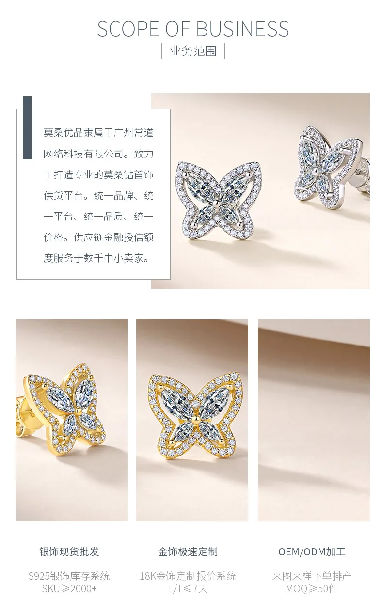 SE0761103 S925 Silver 18K Gold Moissanite Butterfly Stud Earrings 2.0ct detail 3