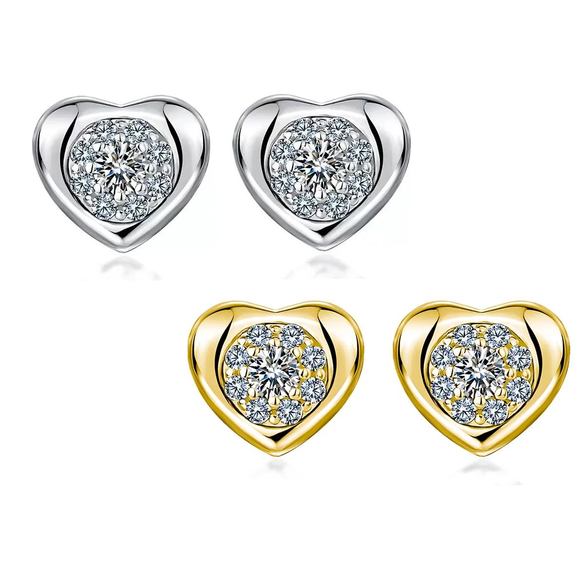 SE0737204 S925 Silver 18K Gold Moissanite Heart Stud Earrings 0.44ct