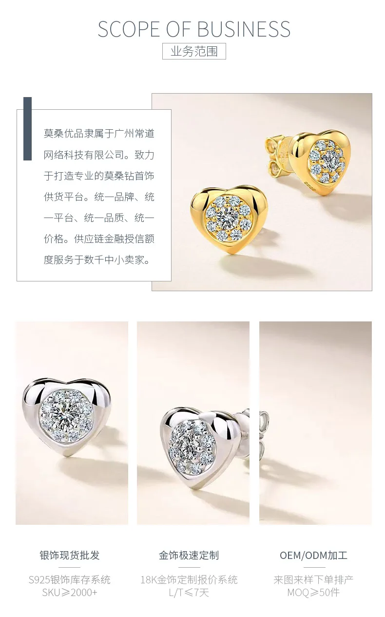 SE0737204 S925 Silver 18K Gold Moissanite Heart Stud Earrings 0.44ct detail 3