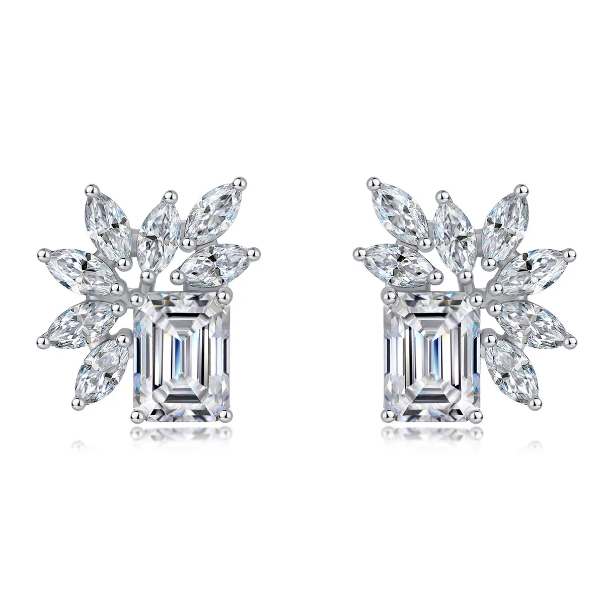 SE0743404 S925 Silver 18K Gold Emerald Cut Moissanite Light Luxury Stud Earrings 6.8ct