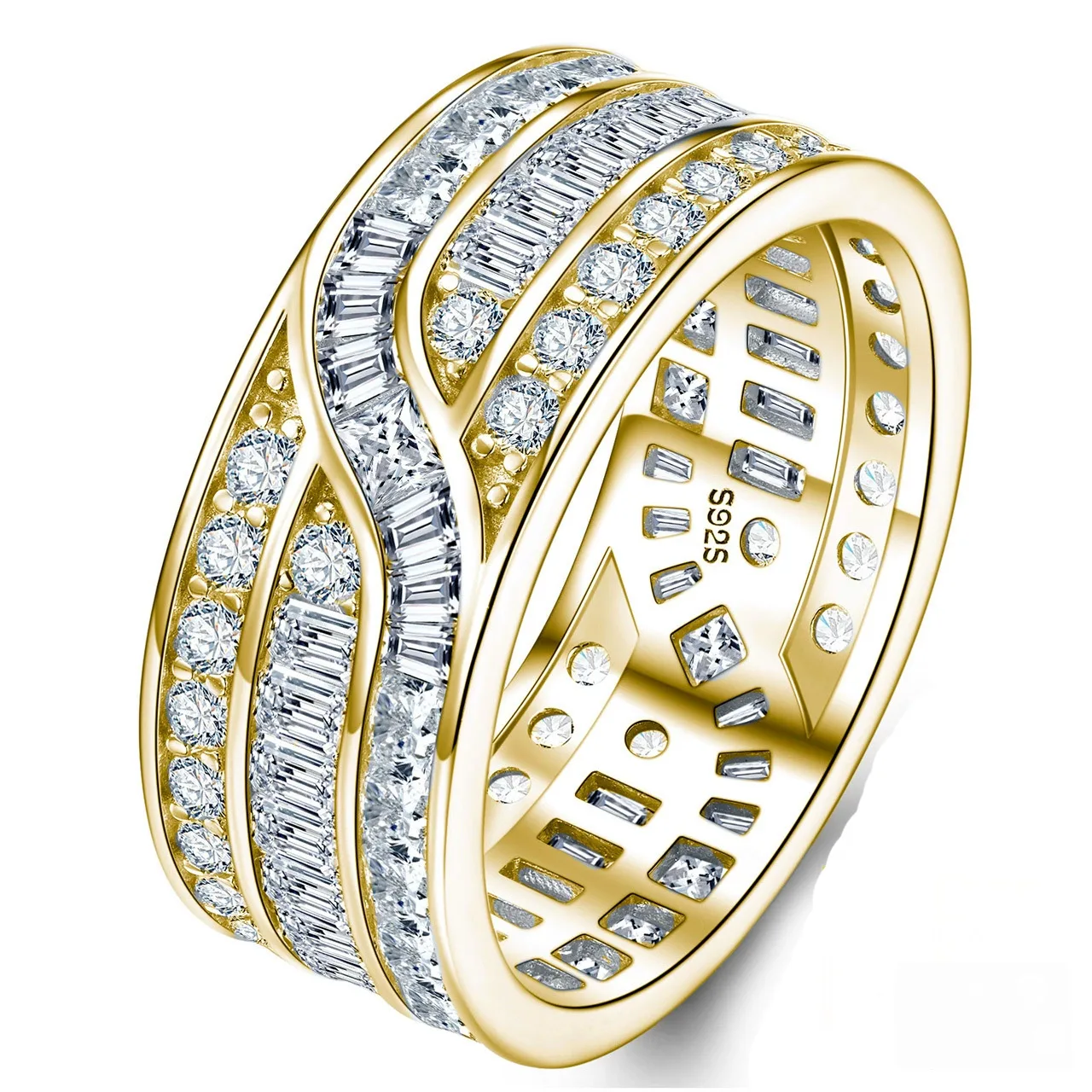 SR0652503 S925 Silver 18K Gold Moissanite Full Diamond Light Luxury Anniversary Ring 4.6ct