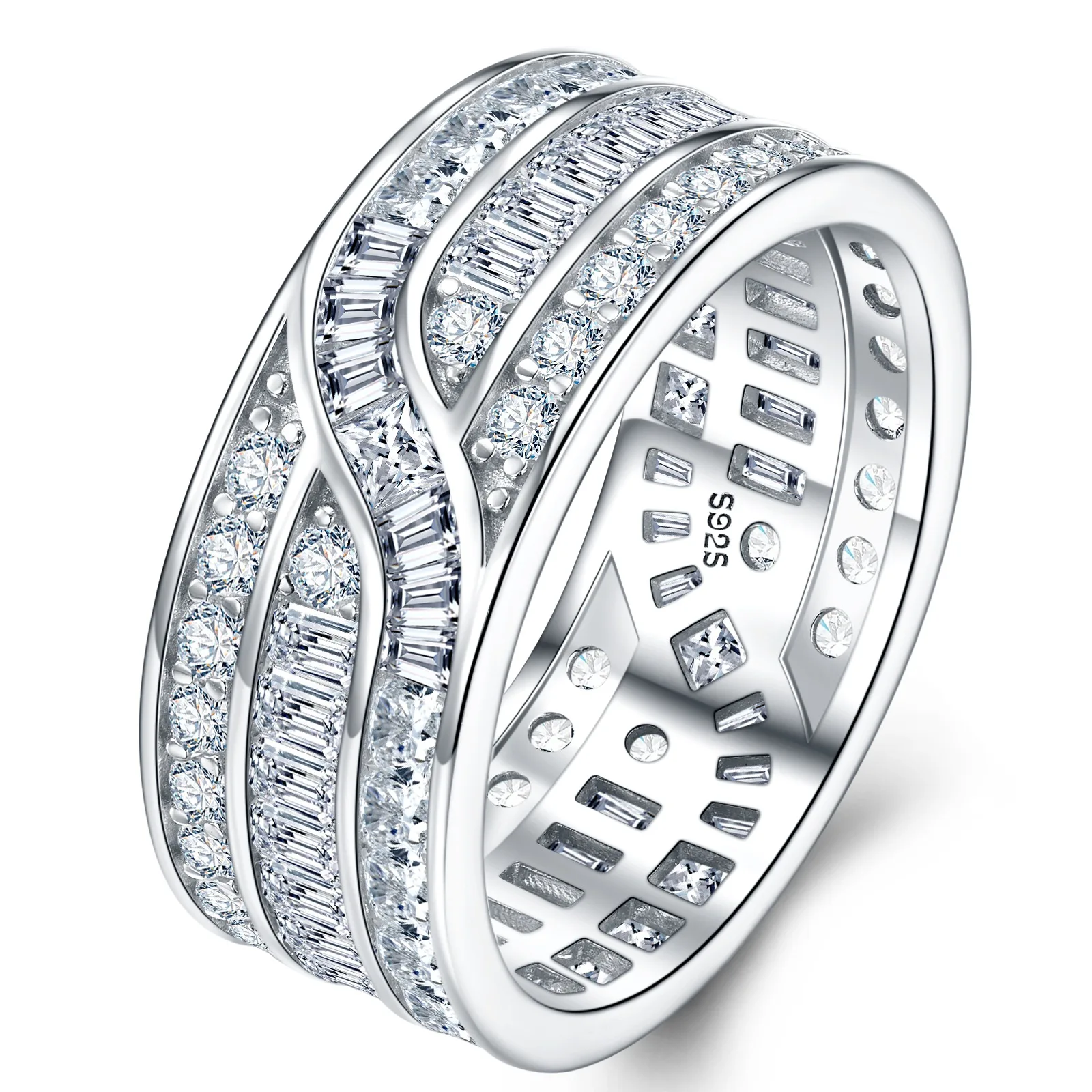 SR0652503 S925 Silver 18K Gold Moissanite Full Diamond Light Luxury Anniversary Ring 4.6ct