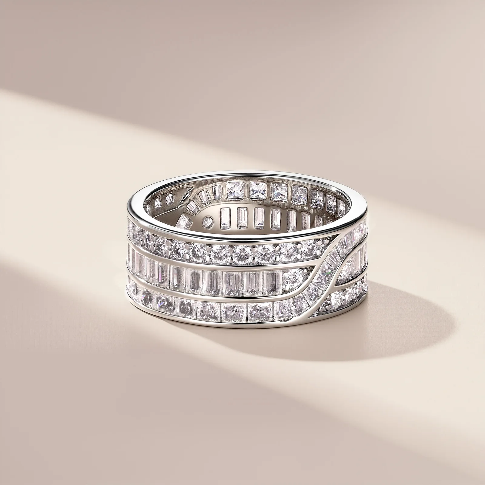 SR0652503 S925 Silver 18K Gold Moissanite Full Diamond Light Luxury Anniversary Ring 4.6ct