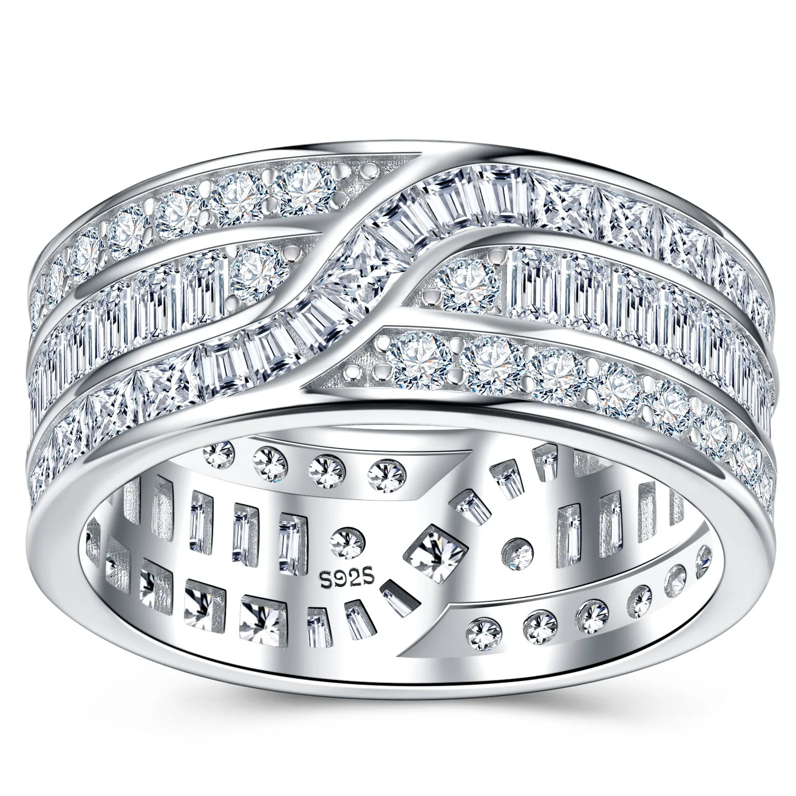 SR0652503 S925 Silver 18K Gold Moissanite Full Diamond Light Luxury Anniversary Ring 4.6ct