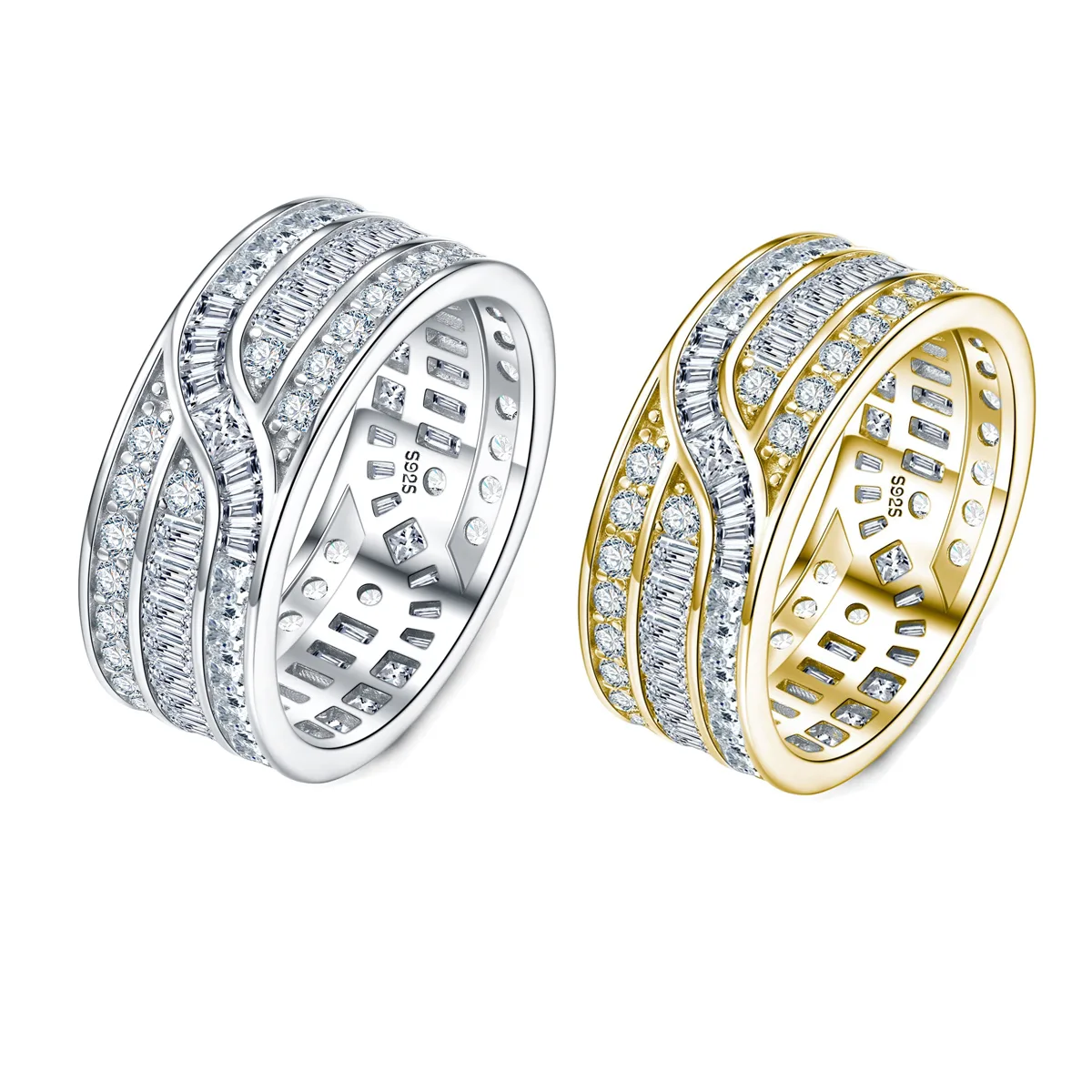 SR0652503 S925 Silver 18K Gold Moissanite Full Diamond Light Luxury Anniversary Ring 4.6ct