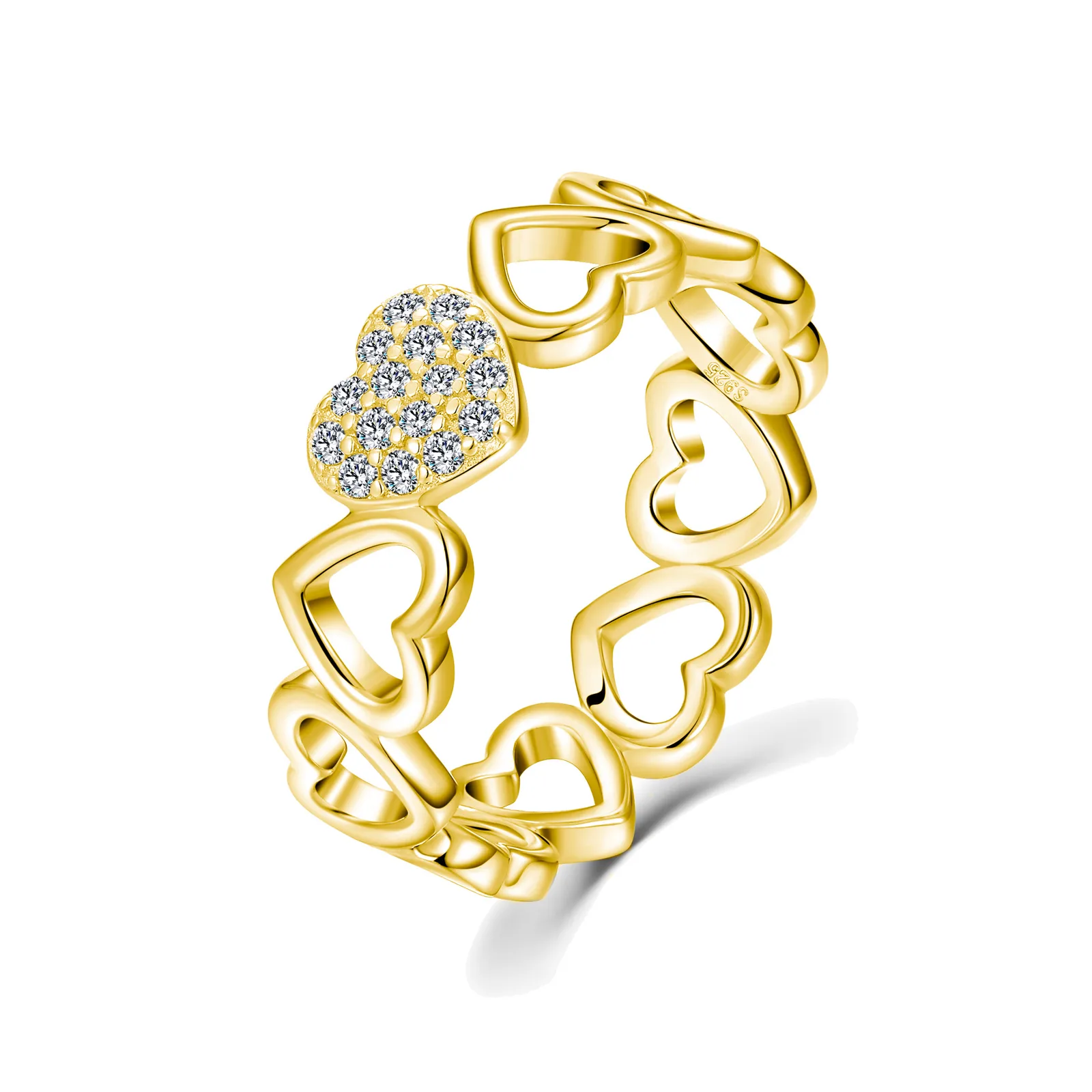 SR0660602 S925 Silver 18K Gold Moissanite Heart Confession Ring 0.12ct