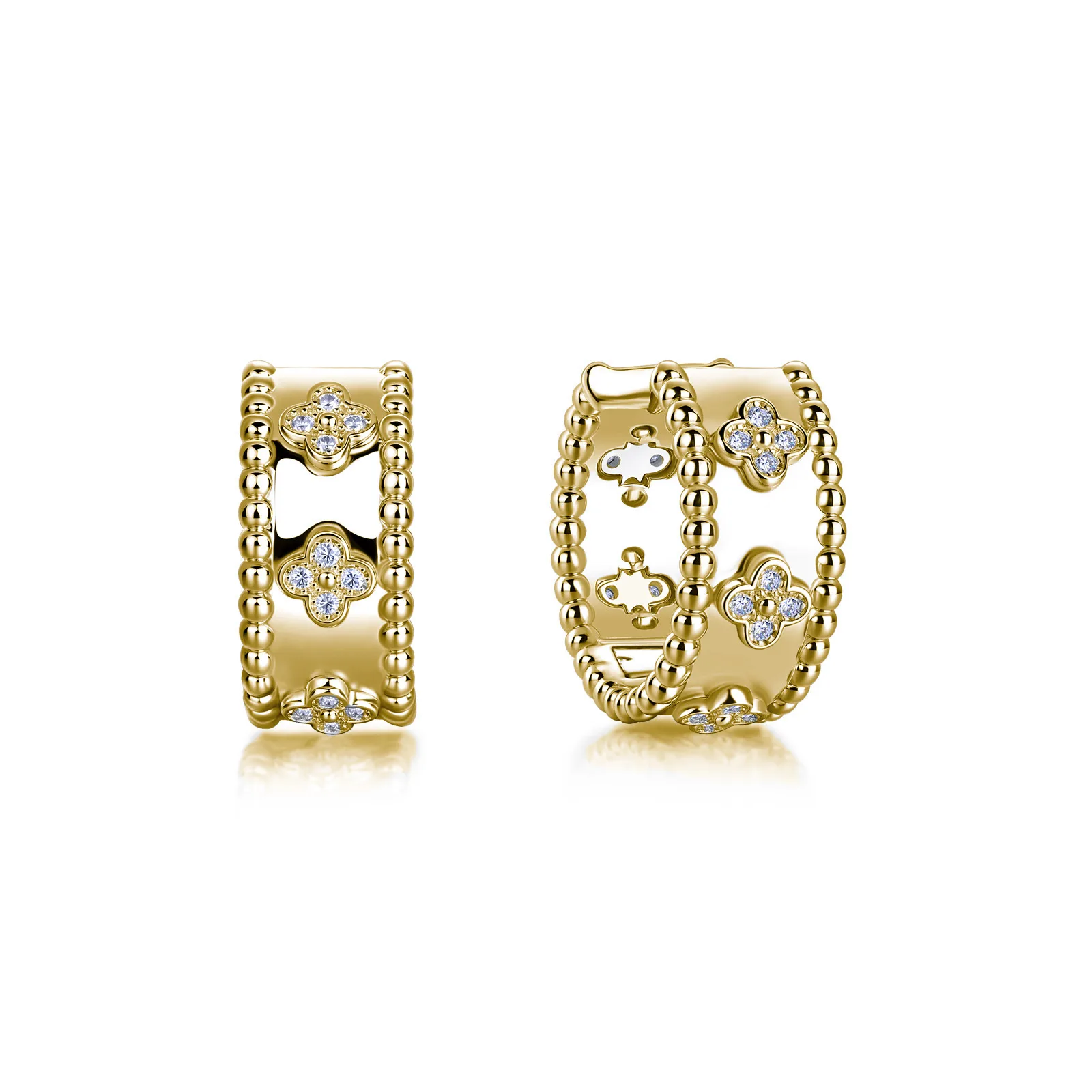 SE0617801 S925 Silver 18K White Gold Moissanite Lucky Four-Leaf Clover Earrings 0.29ct