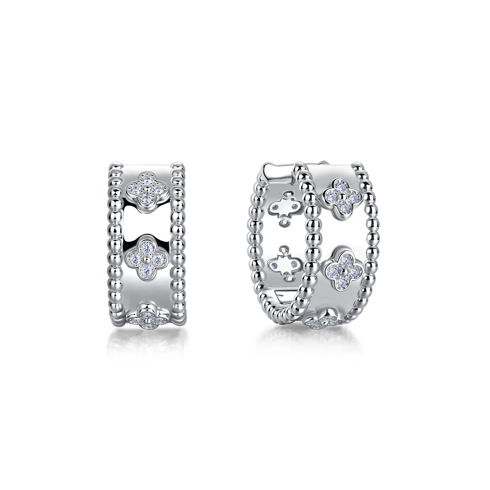 SE0617801 S925 Silver 18K White Gold Moissanite Lucky Four-Leaf Clover Earrings 0.29ct