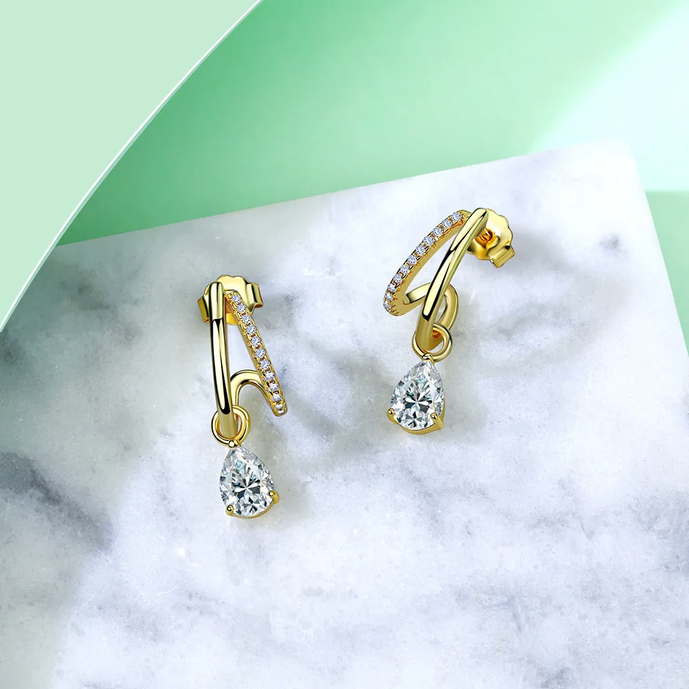 SE0713903 S925 Silver 18K White Gold Teardrop Moissanite Pendant Style Earrings 1.73ct