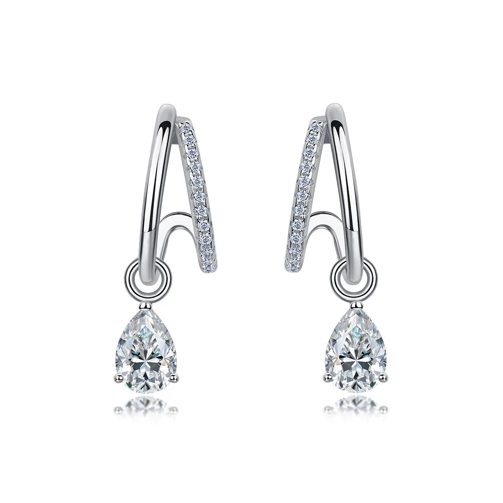 SE0713903 S925 Silver 18K White Gold Teardrop Moissanite Pendant Style Earrings 1.73ct