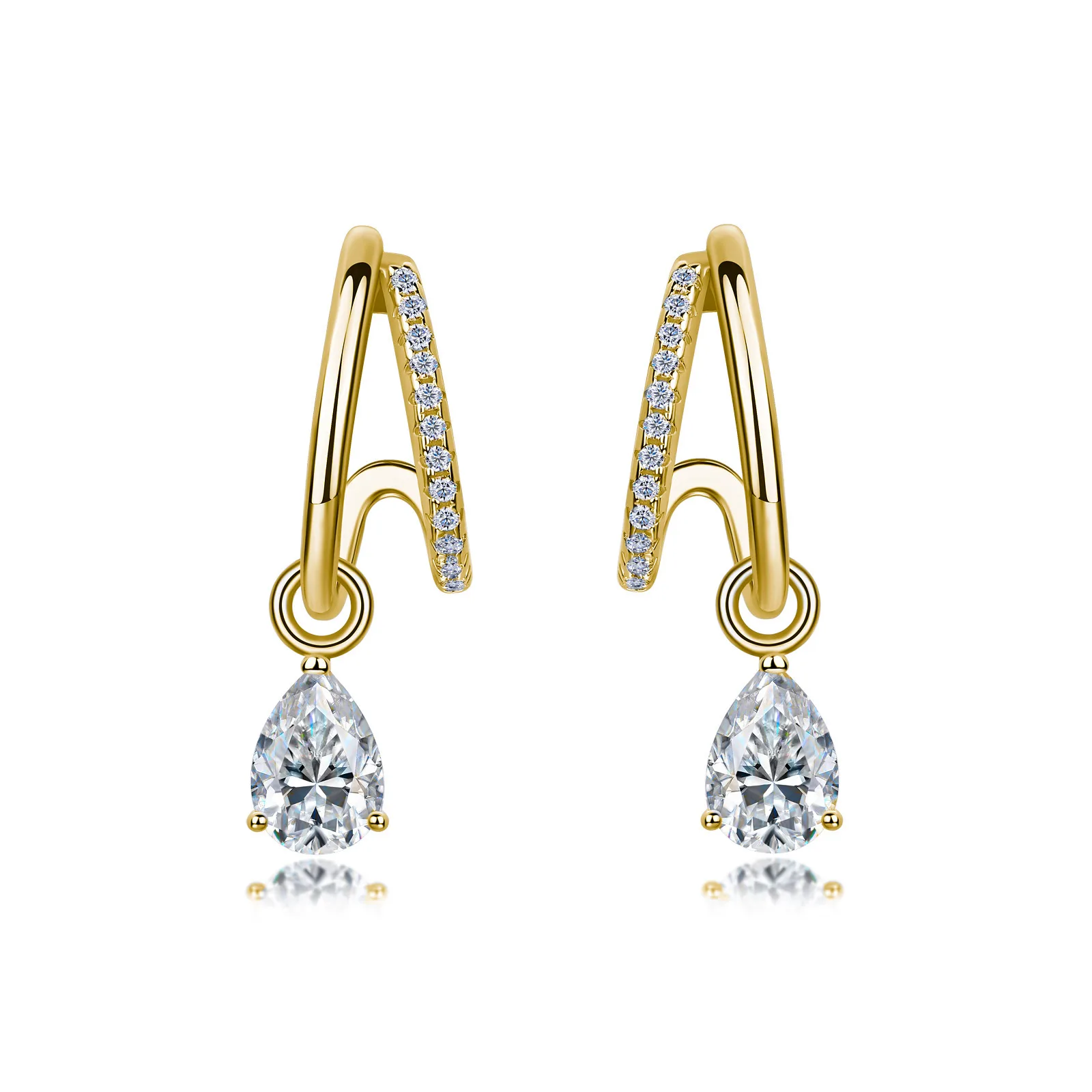 SE0713903 S925 Silver 18K White Gold Teardrop Moissanite Pendant Style Earrings 1.73ct