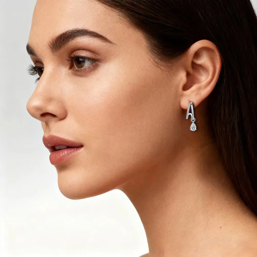 SE0713903 S925 Silver 18K White Gold Teardrop Moissanite Pendant Style Earrings 1.73ct