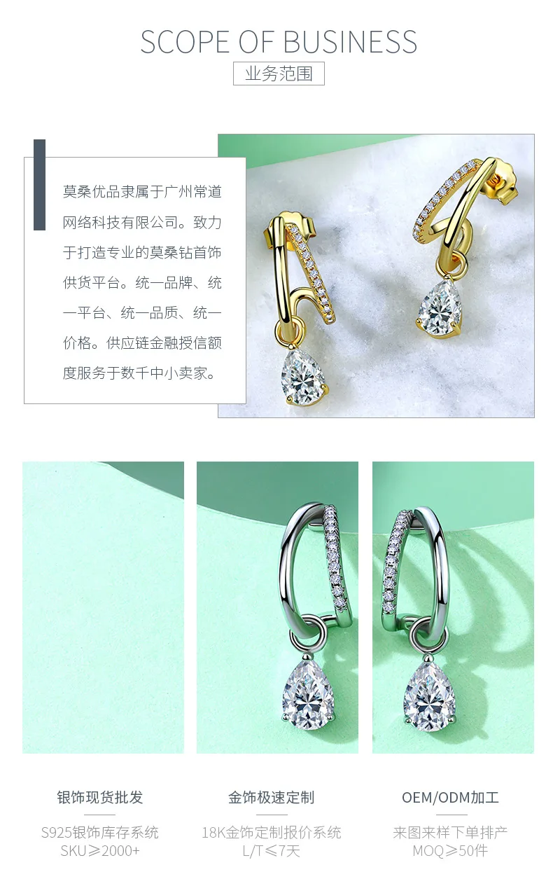SE0713903 S925 Silver 18K White Gold Teardrop Moissanite Pendant Style Earrings 