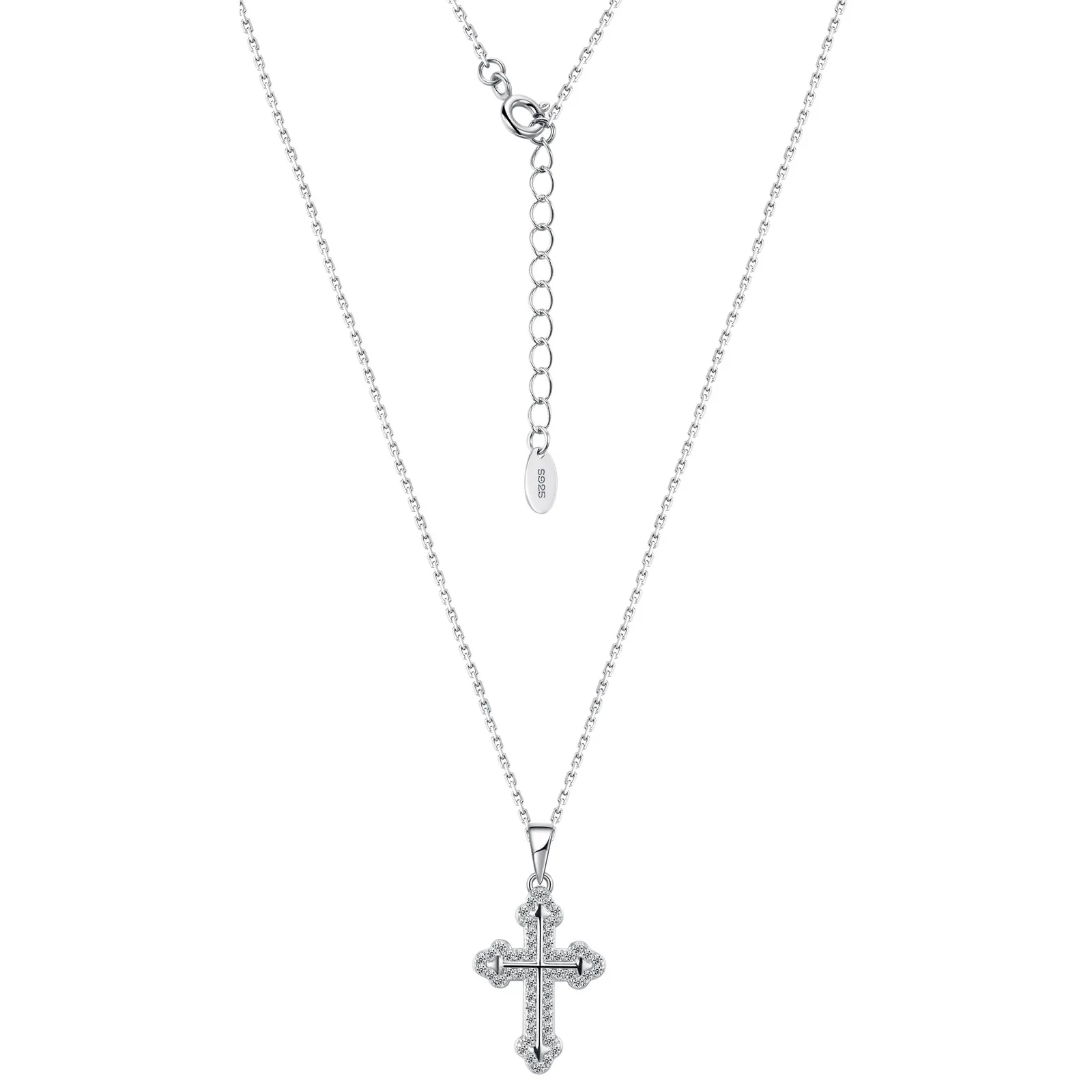 SP0416106 S925 Silver 18K White Gold Moissanite Cross Pendant 0.31ct