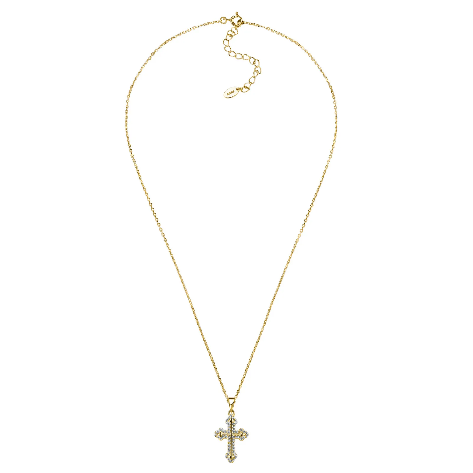 SP0416106 S925 Silver 18K White Gold Moissanite Cross Pendant 0.31ct