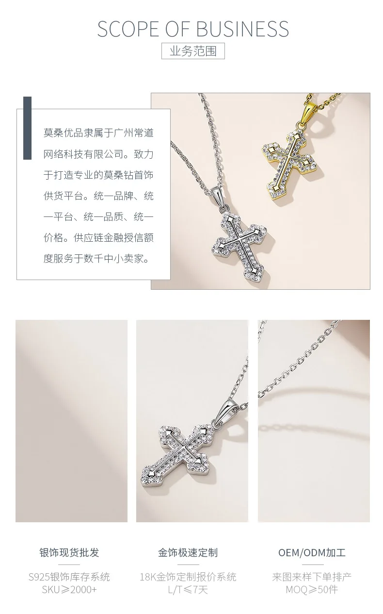 SP0416106 S925 Silver 18K White Gold Moissanite Cross Pendant 0.31ct detail 3