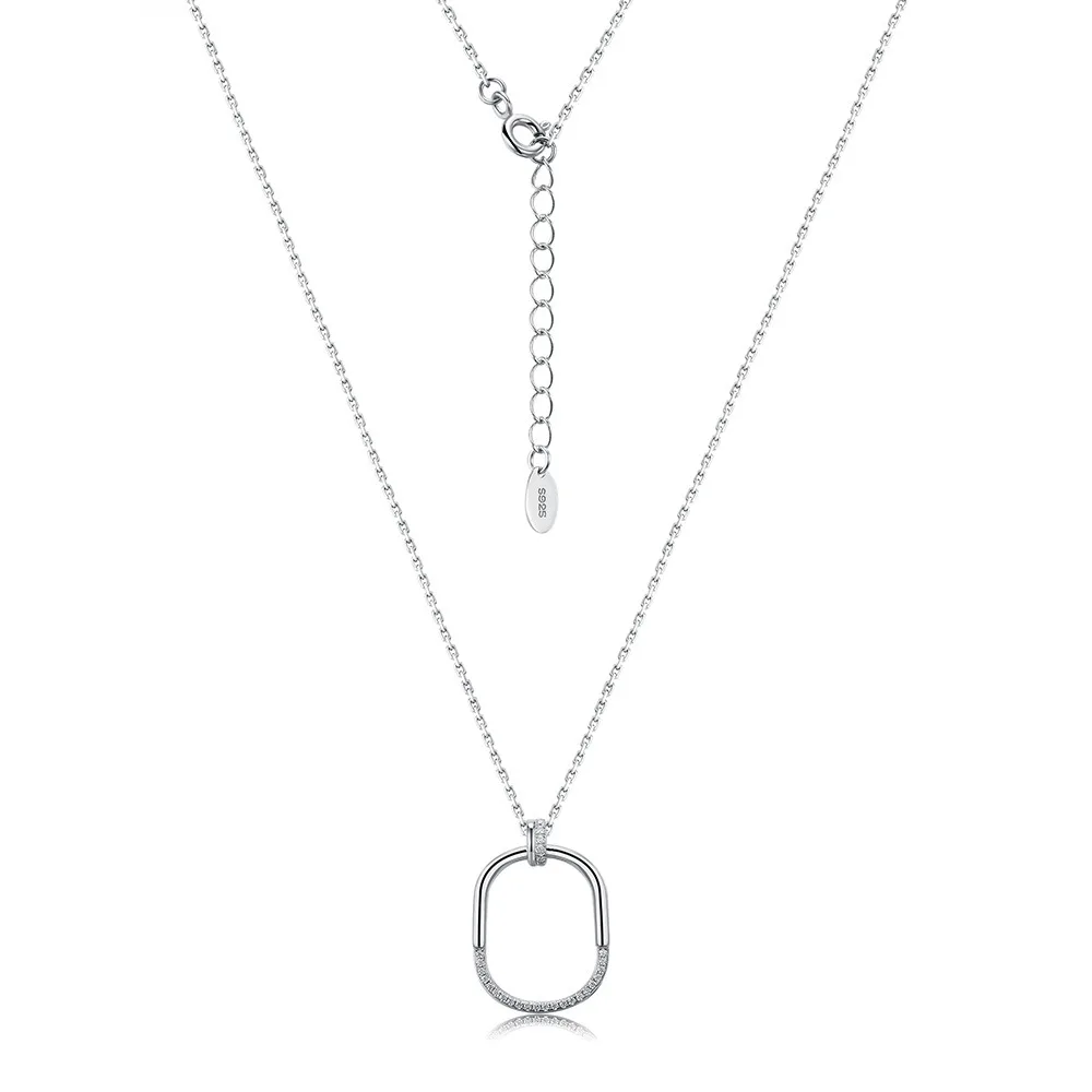 SN0131606 S925 Silver 18K White Gold Moissanite Geometric Pendant 0.16ct