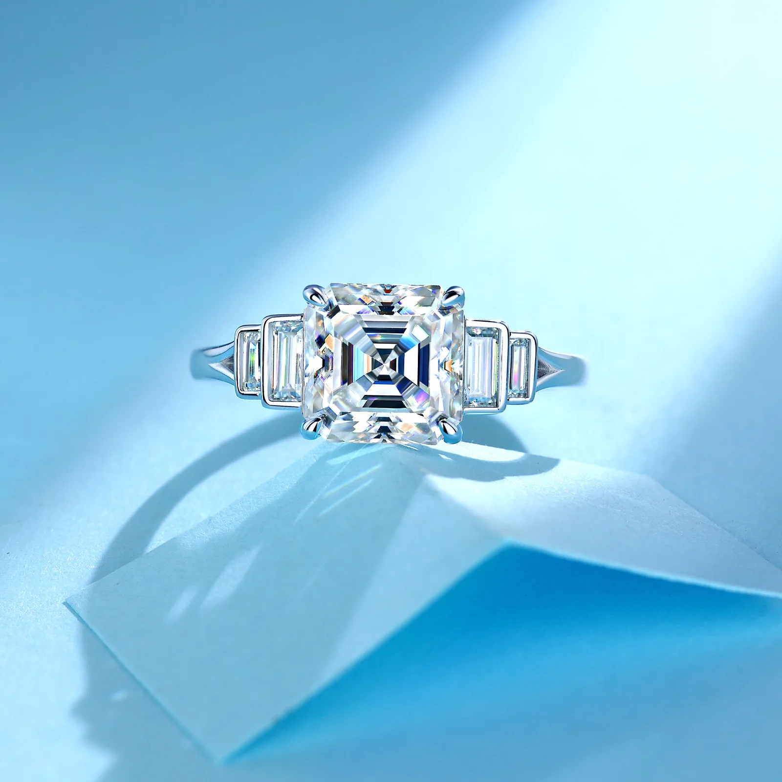 SR0631703 S925 Silver 18K Gold Asscher Moissanite Fashion Wedding Band 2.9ct