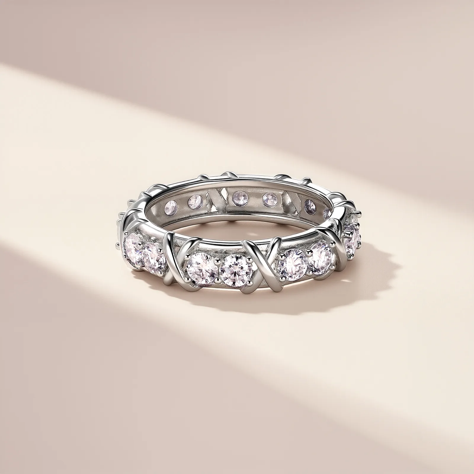 SR0061906 S925 Silver 18K Gold Moissanite X Band Ring Couple Bands 1.6ct