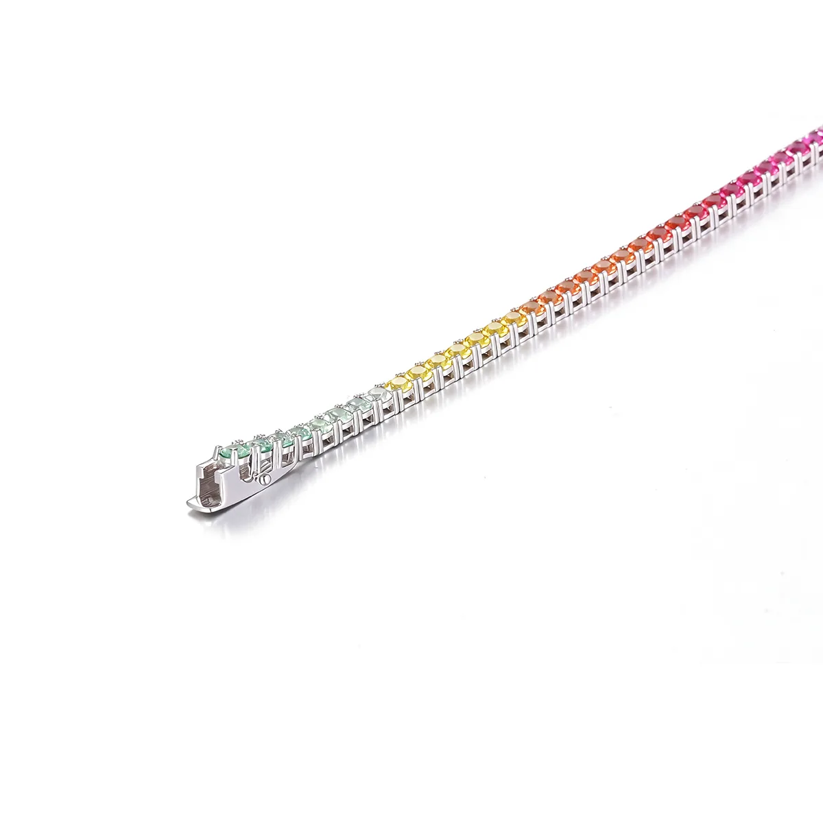 CH03102-3mm Silver 18K White Gold Lab-Grown Gemstone Rainbow Bracelet 3mm/ Stones