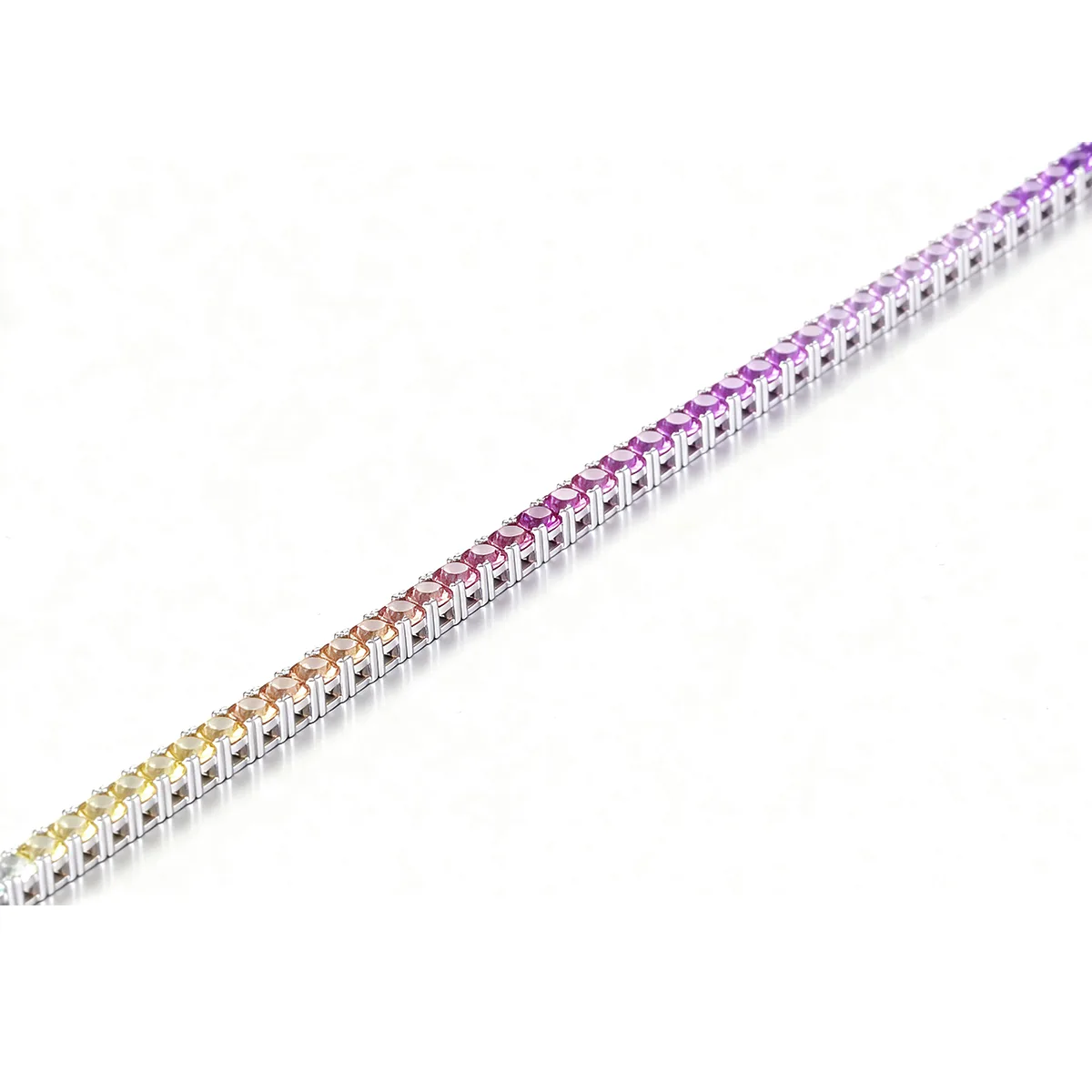 CH03102-3mm Silver 18K White Gold Lab-Grown Gemstone Rainbow Bracelet 3mm/ Stones