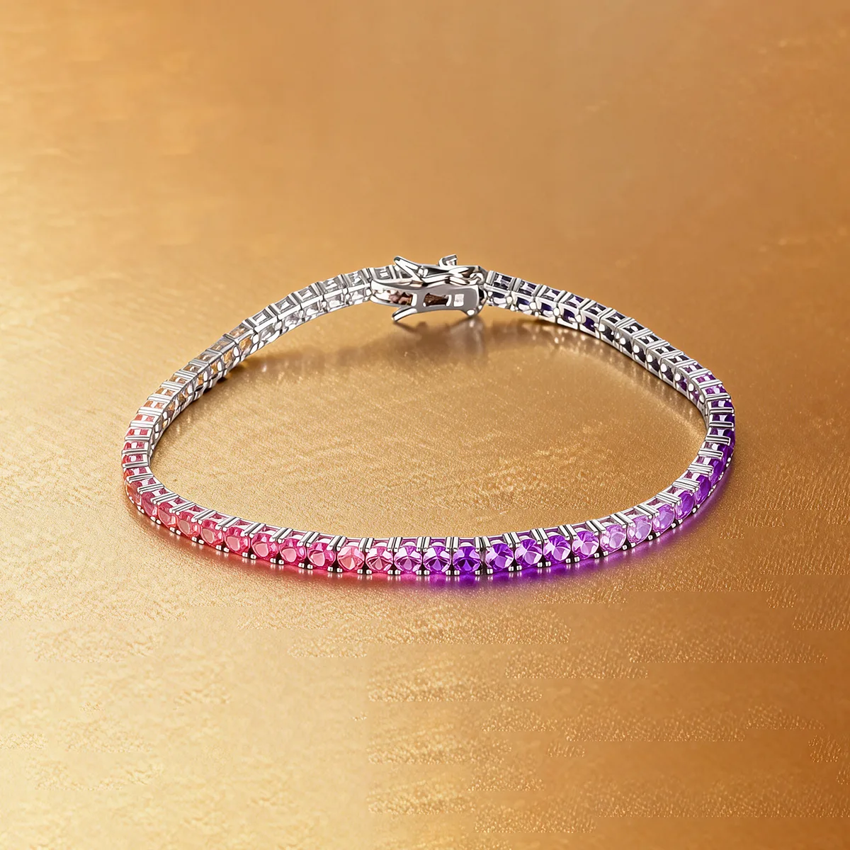 CH03102-3mm Silver 18K White Gold Lab-Grown Gemstone Rainbow Bracelet 3mm/ Stones