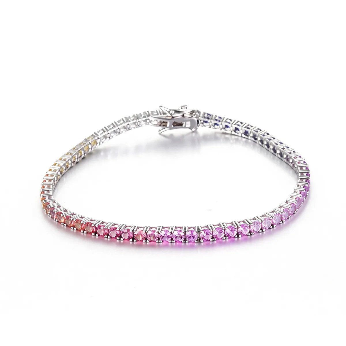 CH03102-3mm Silver 18K White Gold Lab-Grown Gemstone Rainbow Bracelet 3mm/ Stones
