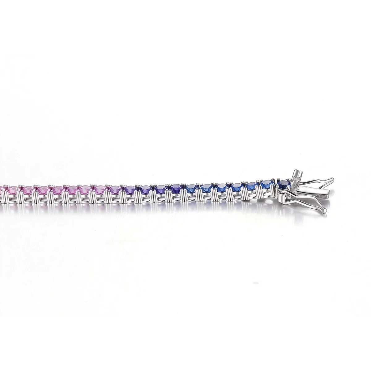 CH03102-3mm Silver 18K White Gold Lab-Grown Gemstone Rainbow Bracelet 3mm/ Stones