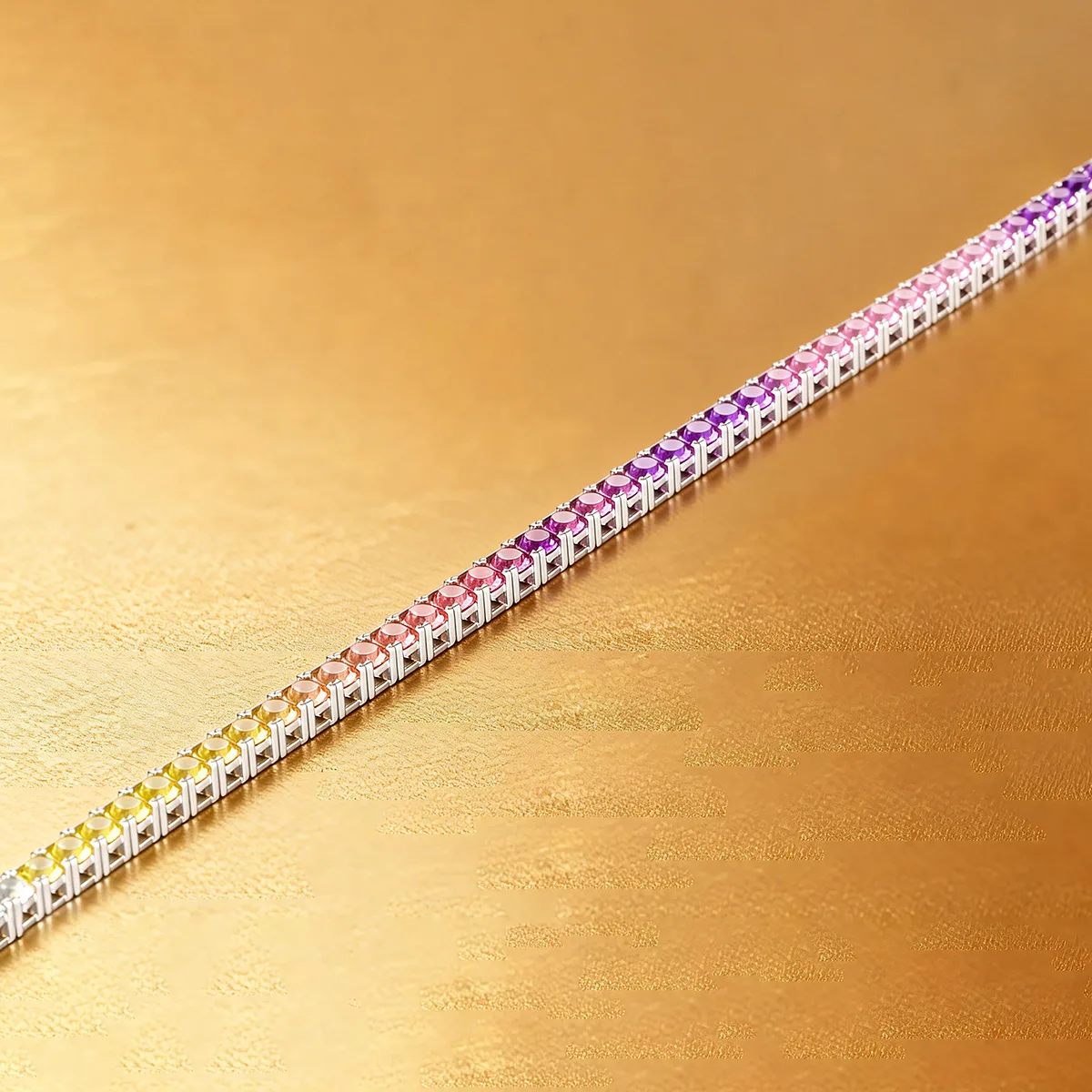 CH03100-2mm Silver 18K White Gold Lab-Grown Gemstone Rainbow Bracelet 2.0mm/ Stones