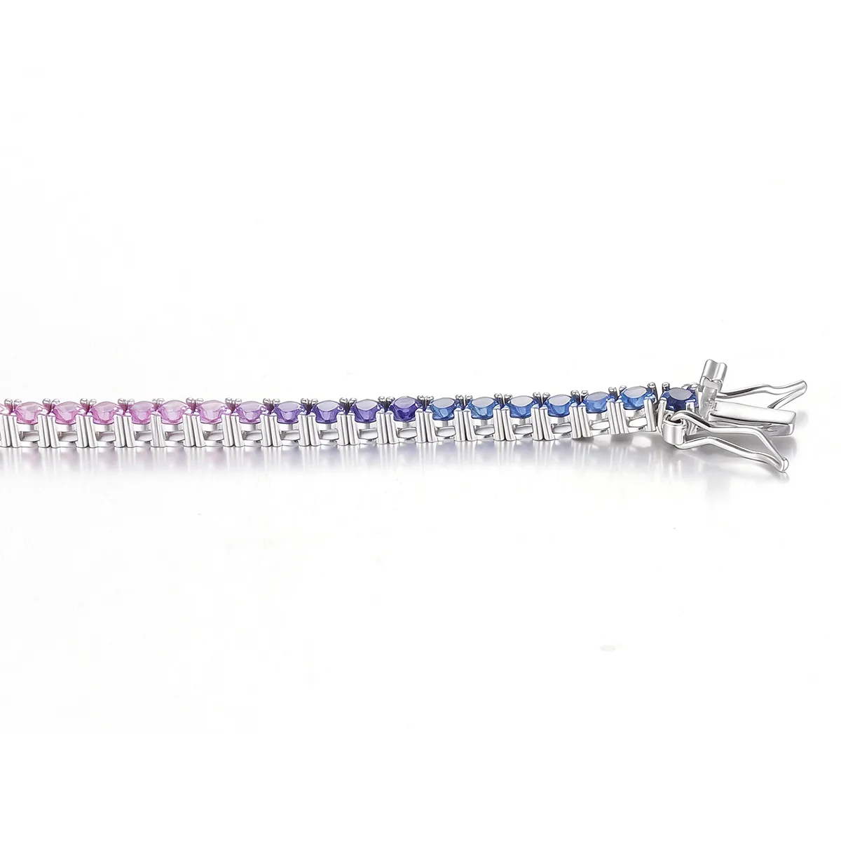 CH03100-2mm Silver 18K White Gold Lab-Grown Gemstone Rainbow Bracelet 2.0mm/ Stones