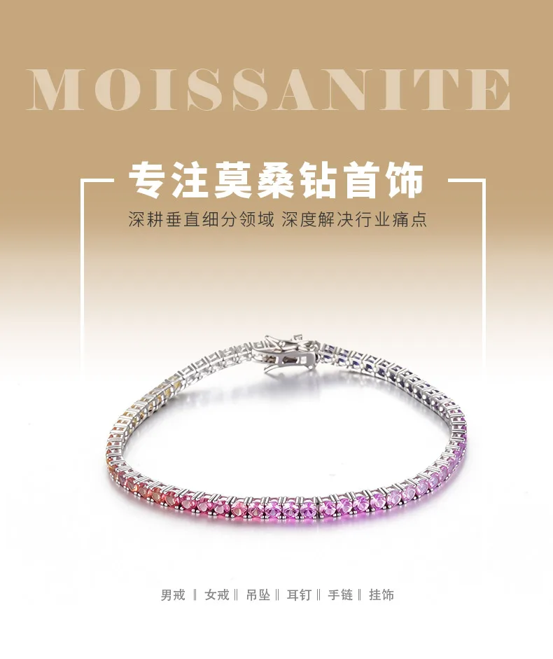 CH03100-2mm Silver 18K White Gold Lab-Grown Gemstone Rainbow Bracelet 2.0mm/ Sto