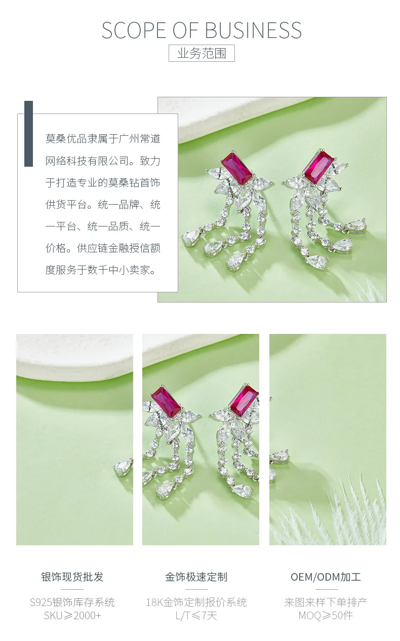 E1445 Rectangle Lab-Grown Ruby S925 White-Gold-Plated Silver Earrings Center Sto