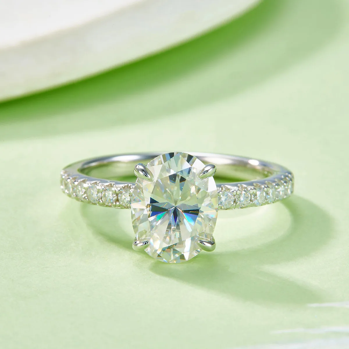 04M S925 Silver 18K White Gold Oval Moissanite Premium Women's Ring Center Stone 9*7mm/2.0ct