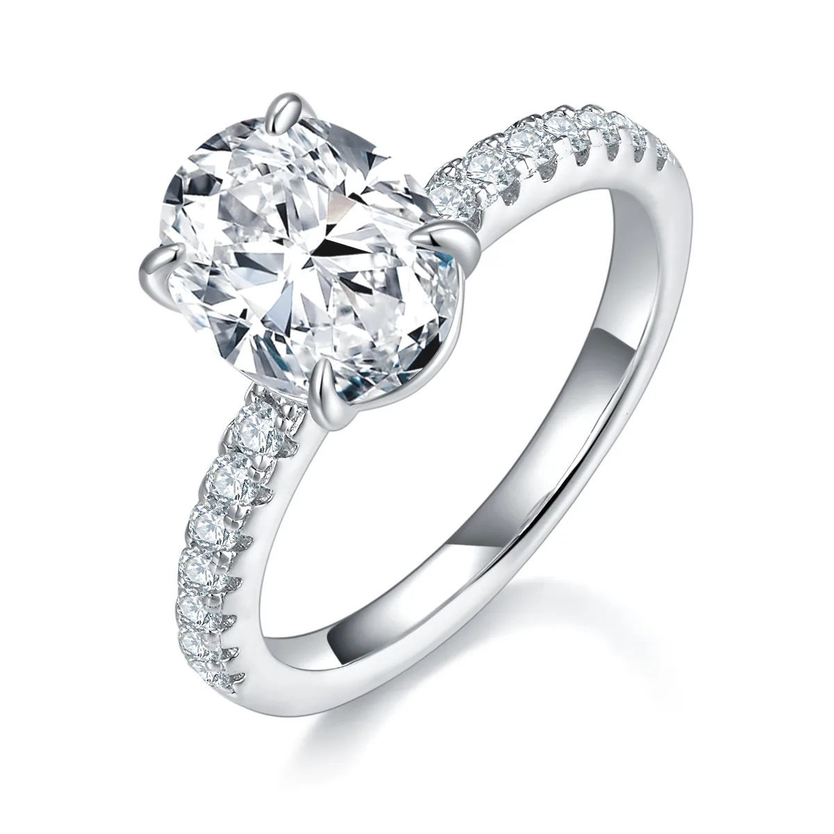 04M S925 Silver 18K White Gold Oval Moissanite Premium Women's Ring Center Stone 9*7mm/2.0ct