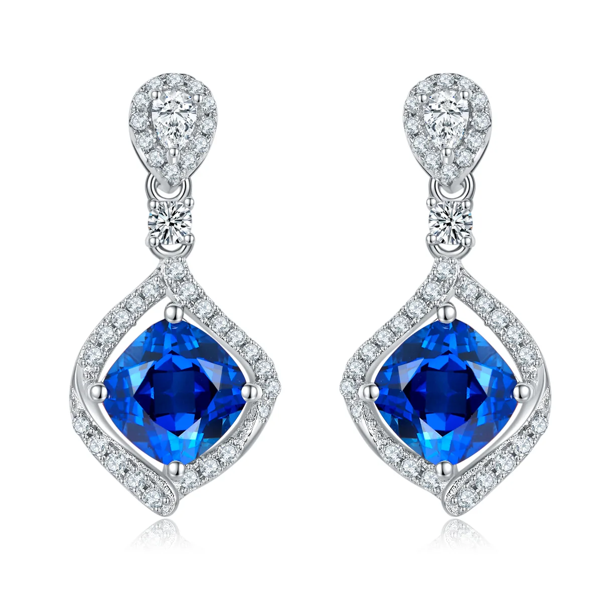 E-2029 S925 Silver 18K White Gold Cushion Lab-Grown Gemstone Delicate Earrings Center Stone 6.0mm/2.61ct
