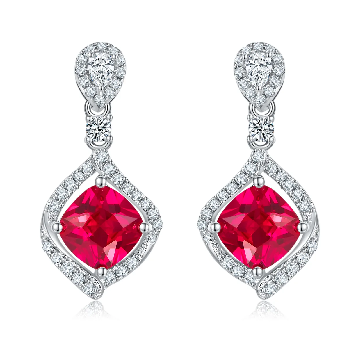E-2029 S925 Silver 18K White Gold Cushion Lab-Grown Gemstone Delicate Earrings Center Stone 6.0mm/2.61ct