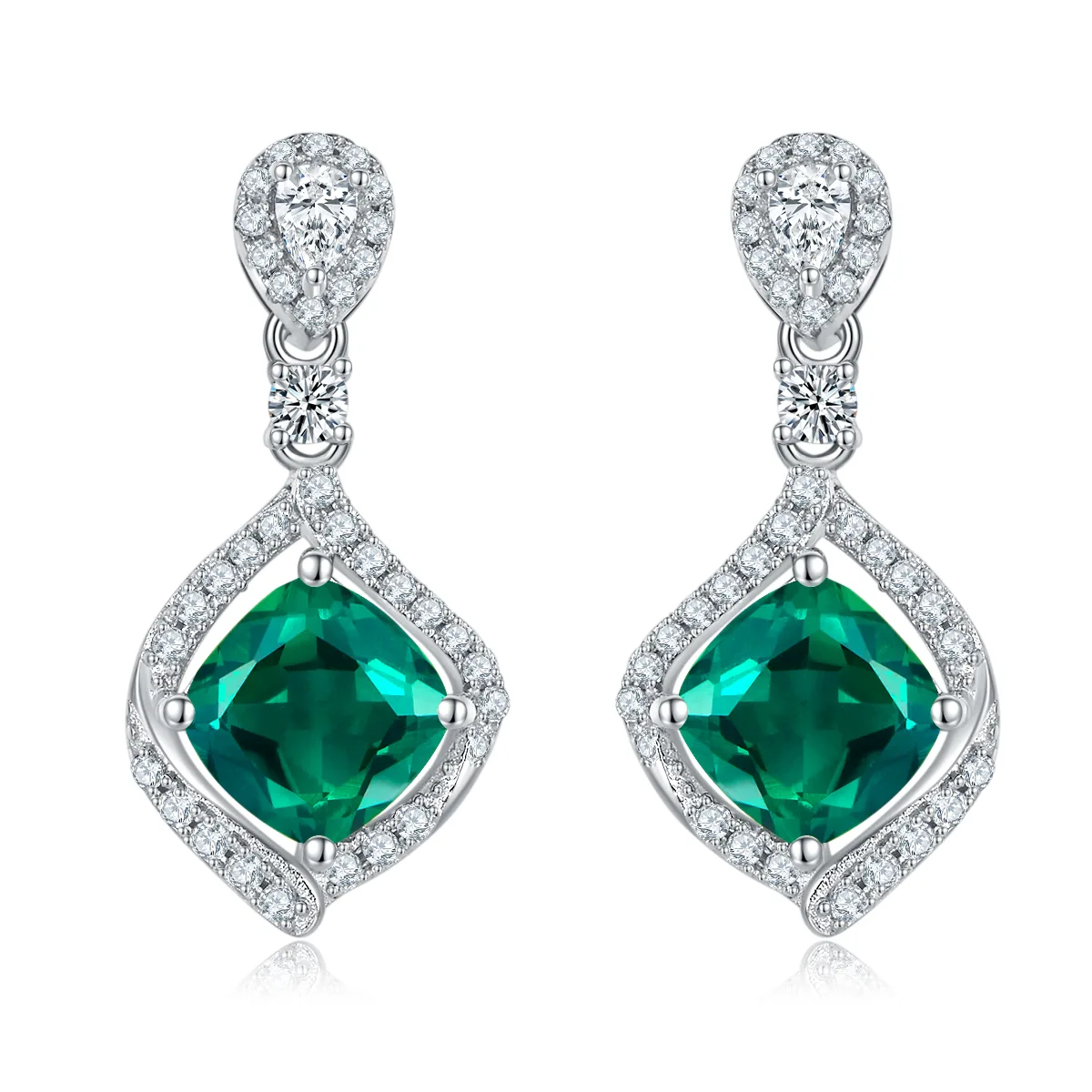 E-2029 S925 Silver 18K White Gold Cushion Lab-Grown Gemstone Delicate Earrings Center Stone 6.0mm/2.61ct