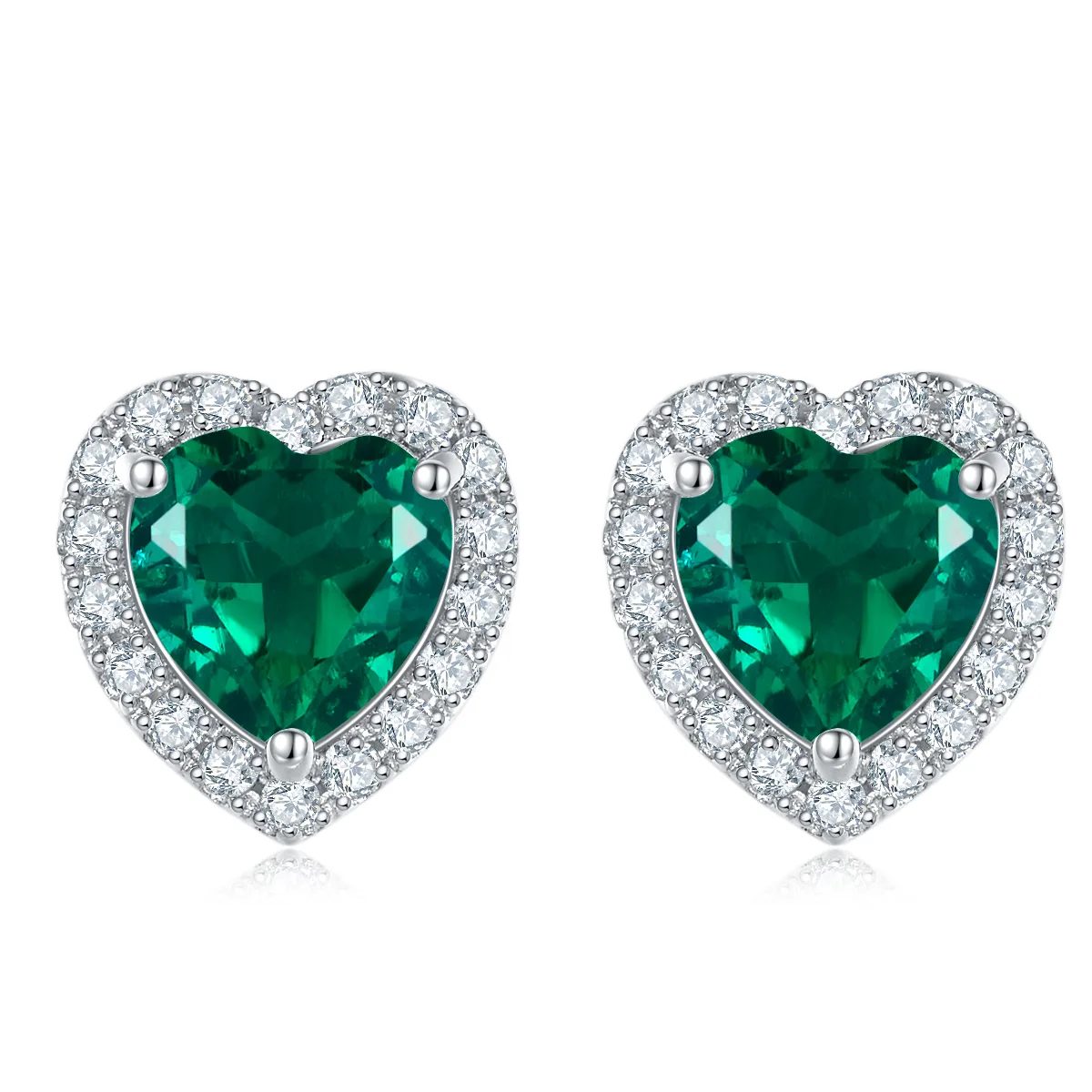 E2027 Silver 18K White Gold Heart Lab-Grown Gemstone Stud Earrings Center Stone 6.0mm
