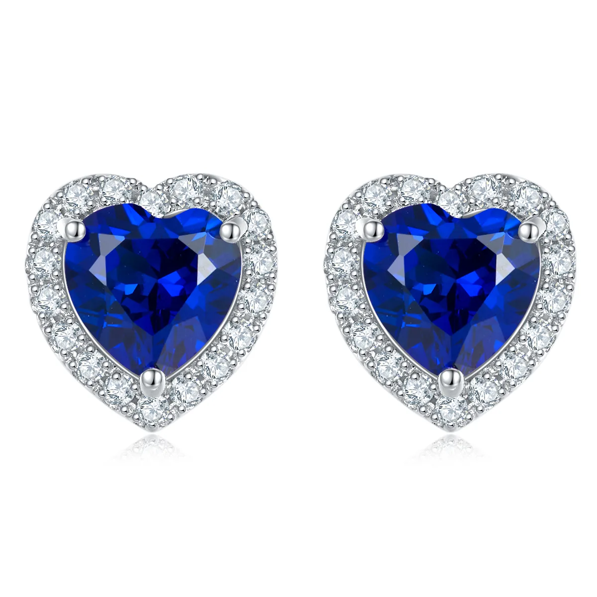 E2027 Silver 18K White Gold Heart Lab-Grown Gemstone Stud Earrings Center Stone 6.0mm