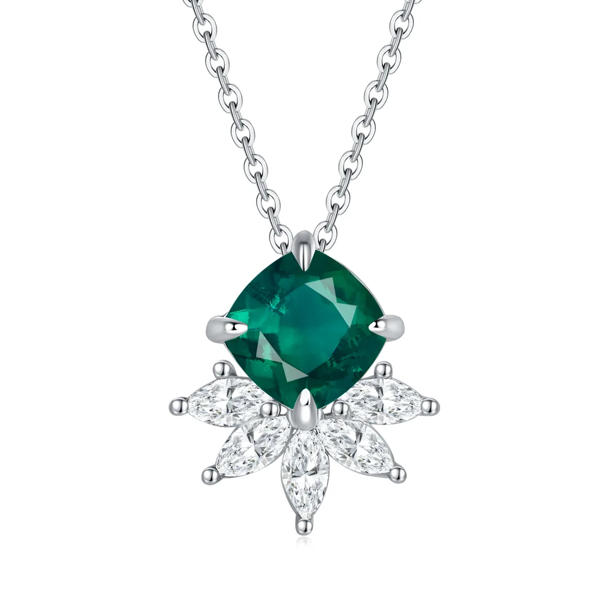YXP0890 S925 Silver 18K White Gold Cushion Lab-Grown Gemstone Necklace Center Stone 8.0mm